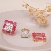 Color Stone and Diamond Convertible Stud Earrings